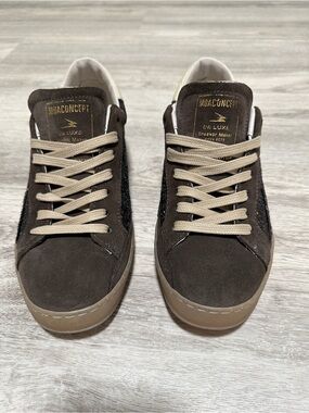 MOACONCEPT De Luxe Glitter Suede Leather Sneakers EU 39 Brown Italy Luxury